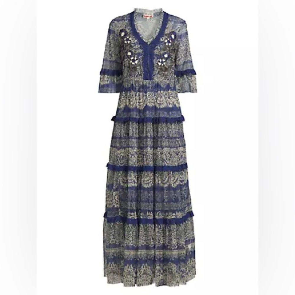 Johnny Was Blue Tiered Maxi Gown for Weddings